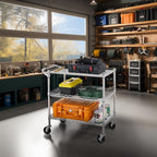 Finnhomy 3 Tier Heavy Duty Commercial Grade Utility Cart, Wire Rolling Cart with Handle Bar, Steel Service Cart with Wheels, Utility Shelf Plant Display Shelf Food Storage Trolley, NSF Listed