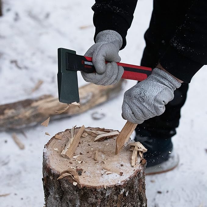 INTERTOOL Wood Splitting Maul and and Hatchet Set - 35-inch Axe and 14-inch Camping Chopping Hatchet with Shock Absorbing Fiberglass Handles with Blade Protectors HT-0275-0291
