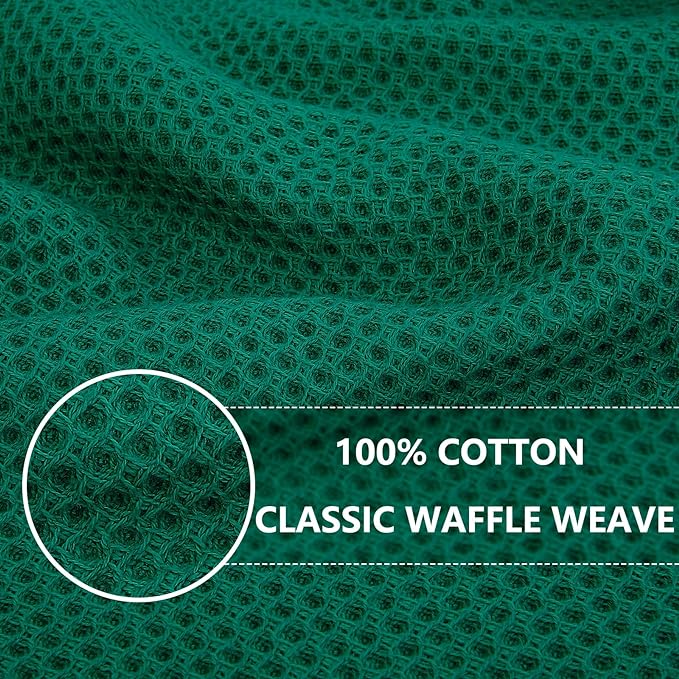 Homaxy 100% Cotton Waffle Weave Kitchen Dish Cloths, Ultra Soft Absorbent Quick Drying Dish Towels, 12 x 12 Inches, 6-Pack, Dark Green