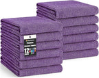 Homaxy Premium Kitchen Towels(18”x 28”, 12 Pack), Large Cotton Kitchen Hand Towels, Flat and Terry Dish Towels, 380 GSM Highly Absorbent Tea Towel Set with Hanging Loop, Purple