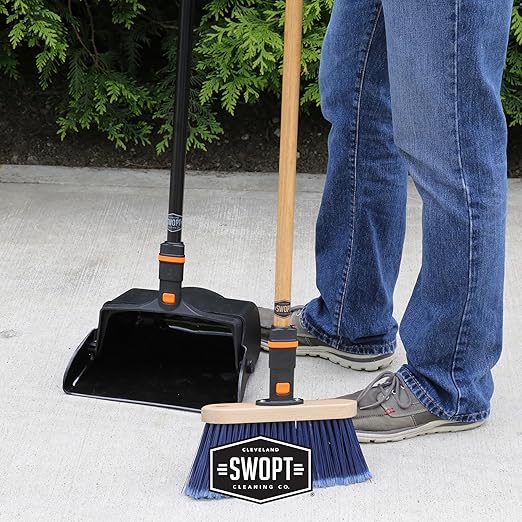 SWOPT 12” Upright Dustpan, Standard Combo – Ergonomic Design Eliminates Need to Bend While Cleaning – Interchangeable with All SWOPT Cleaning Products