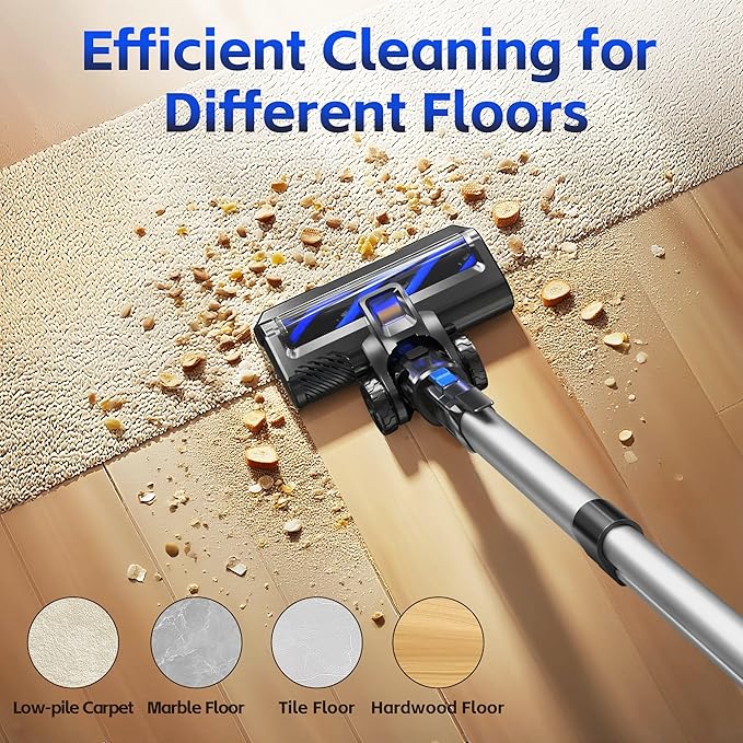 Cordless Vacuum Cleaner for Home, 45Kpa Lightweight Stick Vacuum with Powerful Suction, Rechargeable Battery Up to 50mins, Handheld Vacuum Cleaners for Carpets, Pet Hair, Hardwood Floors -Dark Blue