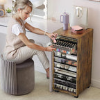 WOPITUES Plastic Storage Drawer Cart, Makeup Organizer and Storage with 10 Large Clear Drawers, Utility Wooden Rolling Cart on Wheels, for Cosmetic, Art Craft, Parts, Office Supplies, Toy, Brown