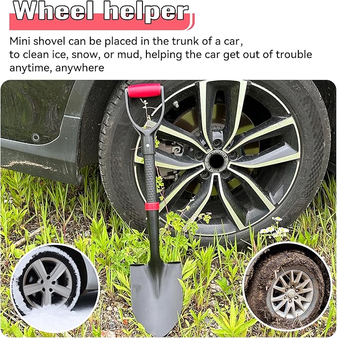 SHARK ATTACK 28 Inch Garden Shovel, Kids Shovel with D-Grip Handle Kids Shovel, Steel Construction with Powder Coating, Compact Digging Tool for Gardening, Camping & Car Emergency(D-Grip mini Shovel)