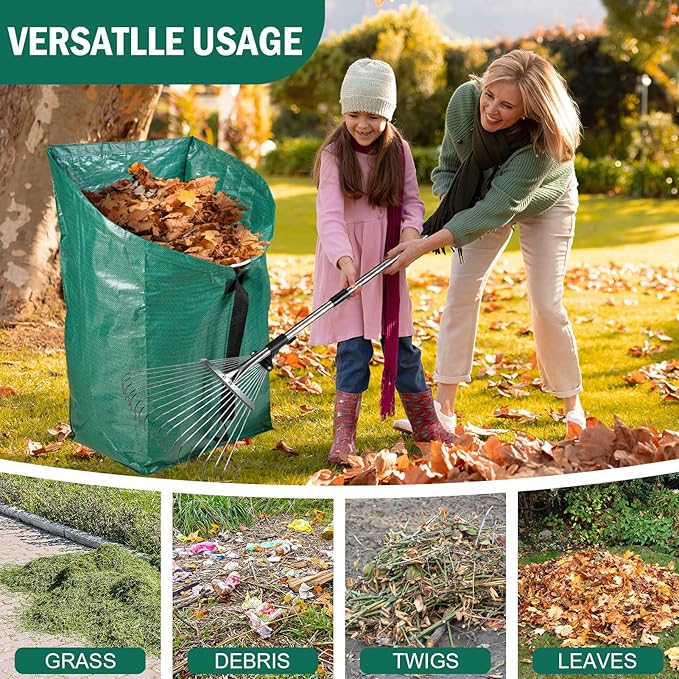 60Gallon Leaf Collector and Adjustable Metal Rake Set,Detachable 18 Tines Leaf Rake with Dustpan-Type Leaf Bag,Leaves Pick up Tool Set,Lawn and Leaf Collector Tool Kit for Lawn Yard Leaves,Shrub,Grass