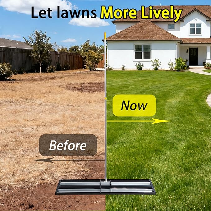 17"x10"Lawn Leveling Rake with Aluminum Rollers, Stainless Steel Yard Lawn Leveler Tool with Adjustable Long Handle, Yard Leveling Rake Suit, Levelawn Tool for Soil, Grass, Golf Course, Garden, Farm