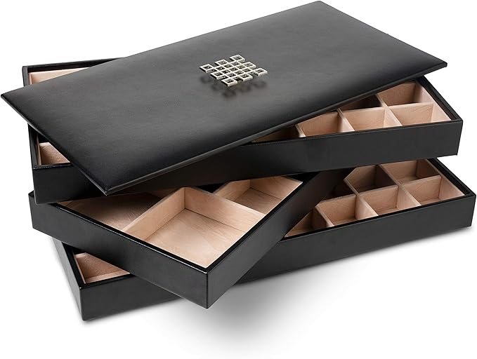 Earring Organizer Tray - 3 Large Stackable Trays with Lid -77 Slot Classic Jewelry Storage Display Case for Drawer or Dresser - Holder for Earring Ring Necklace or Cufflinks