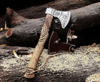 Viking Axe | Hand-Forged Carbon Steel Tomahawk with Rosewood Handle & Leather Sheath, Bearded Axe for Camping, Bushcraft, Throwing, Gifts for Men (Wood)