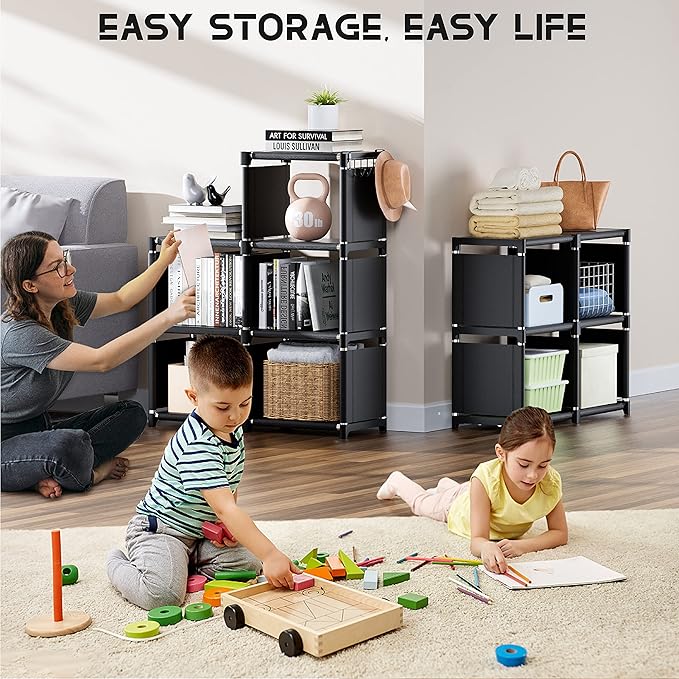 Mavivegue Bookshelf,16 Cube Storage Organizer,Book Shelf Organizer,Tall Bookcase,Black Cube Shelf Cubbies Closet Storage Shelves for Bedroom,Living Room,Home,Office, 16-Grid