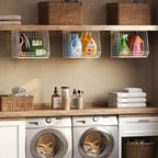 3 Pack Screw Mount Under The Wooden Shelf Laundry Room Organizer: Foldable Wire Basket Space Saving Over The Washer and Dryer - Laundry Organization and Storage, White Patent