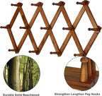 Dseap Accordian Wall Hanger: 16” High Wooden Wall Expandable Coat Rack, Hat Rack Holder, Accordion Hook for Baseball Caps, Coats, Mugs, 13 Peg Hooks, Brown