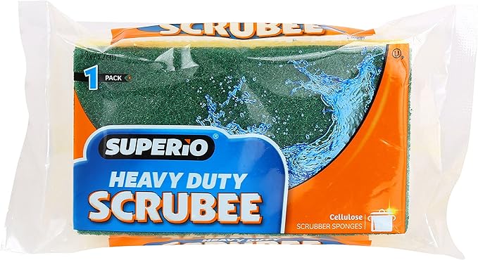 Scrubee Heavy Duty Scrub Sponge with Scouring Pad, Kitchen Dishwashing, Sink, Pot, and Frying Pan Cellulose Scrubber Sponge Non-Scratch, by Superio, 2-Pack (4.5" Sponge)