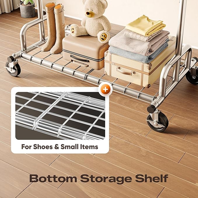 HOKEEPER Heavy Duty Clothes Rack Load 525 LBS, 75''W Adjustable Garment Rack, Rolling Clothing Rack for Hanging Clothes with Lockable Wheels, Portable Collapsible Closet Rack for Bedroom Laundry Room