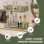 Akinbas 2 Tier Bathroom Organizer Countertop Makeup Perfume Tray Skincare Organizer for Bathroom Dresser Vanity (Green)
