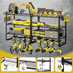 Metal Power Tool Organizer,Space-Saving Wall-Mounted Power Tool Rack,Holds 8 Drills + 4-Tier Storage,Durable Steel Construction for Garage, Workshop and Shed Organization