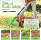 Garden Leaf Rake,16.5” Wide Plastic Leaf Rake for Lawn with 60” Long Handle, Plastic Yard Raking Tools for Lawn Turf Leaves Grass Thatch Debris Pine Needle Cleanup, Lightweight for Kid
