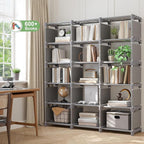 REIBII Bookshelf, DIY Tall Bookcase, 15 Grey Cube Storage Organizers for Bedroom Office Living Room Closet, 11.8" D x 47.2" W x 59" H