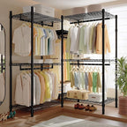 Raybee Clothes Rack with Cover,Clothing Racks for Hanging Clothes Heavy Duty,Portable Closet with Shelves,Adjustable,Loads 905 LBS,Black,75" W*17.8" D*77" H
