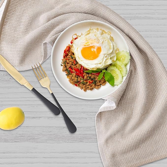 Homaxy Premium Kitchen Towels(18”x 28”, 6 Pack), Large Cotton Kitchen Hand Towels, Flat and Terry Dish Towels, 380 GSM Highly Absorbent Tea Towel Set with Hanging Loop, Khaki