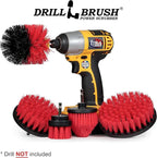 Drillbrush Red Stiff Nylon Bristle Cleaning Brush Set - 5 Piece Drill Attachment Kit - Floor, Roof Cleaner - Household Tools