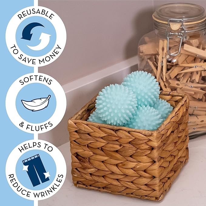 Reusable Laundry Dryer Balls, Plastic Anti-Static Fabric Softener, Reduces Wrinkles, Sustainable Cleaning Supplies, Essential Washing & Drying Aid for Soft, 6 Pack, 2.36 in (Sky Blue/Purple/Pink)