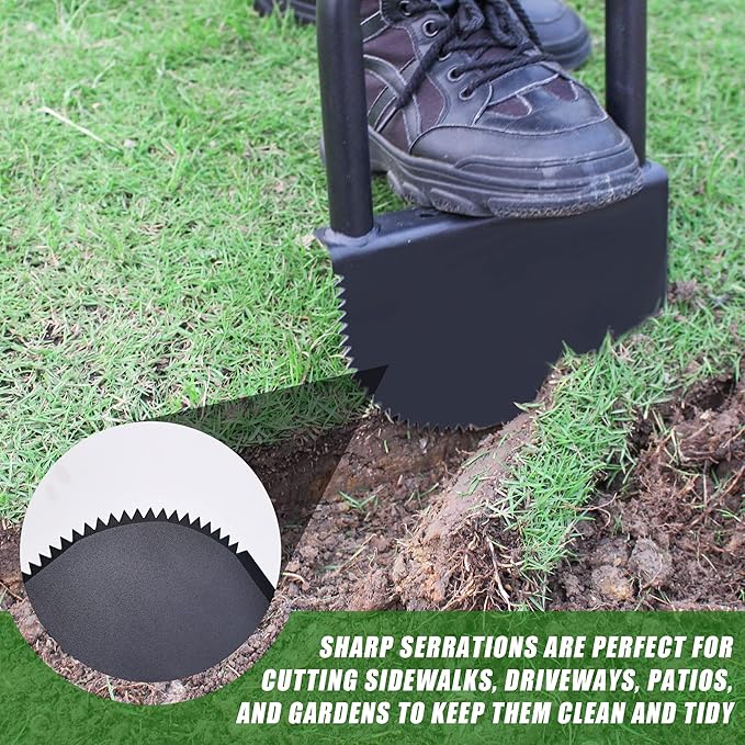 Height Adjustable Garden Edger Tool, Saw-Tooth with Very Sharp Blade Manual Hand Steel Half Moon Lawn Edger