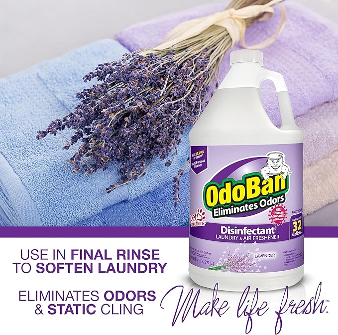 OdoBan Disinfectant Concentrate and Odor Eliminator, Made in the USA, Lavender Scent, 4 Gallons