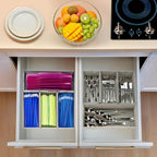Kitchen Drawer Organizer – Set of 4 Rigid Fabric Bins – Fits Gallon, Quart, Sandwich & Snack Bags – Also Great for Utensils & Silverware
