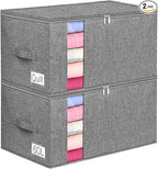 Blanket Storage, Comforter Storage Bag With Rigid Side & Bottom Support, Stackable Clothes Storage Bin For King Size Comforters Sweater Bedding Quilt Pillow Closet Organizers, 21.7x14.2x11.8in, 2Pcs