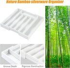 Bellsal White Silverware Organizer Kitchen Drawer Organizer Expandable Bamboo Utensil Holder Cutlery Tray for Kitchen Utensil and Flatware Bedroom Office