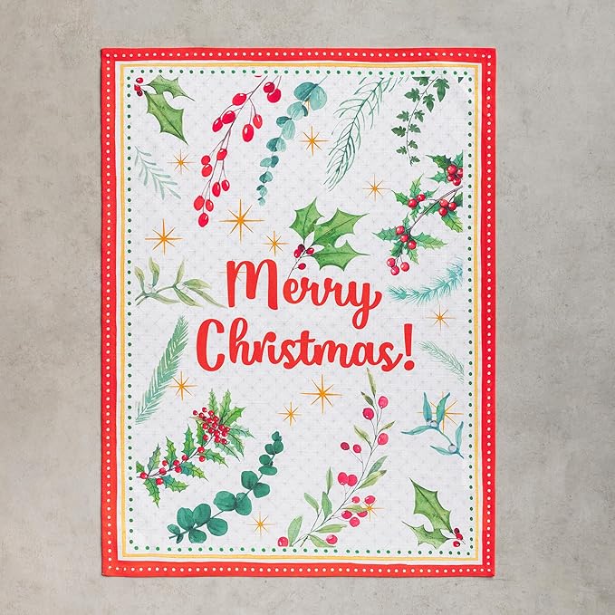 Maison d' Hermine Kitchen Towels Set of 3 100% Cotton 27.50" x 20" Reusable Cloth Tea Dish Towels Absorbent with Hanging Loop for Kitchen, Home, Dining, Cocktail Parties (Poinsettia Christmas)