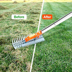Thatch Rake, 15 Inch Lawn Thatching Rake, Heavy-Duty Dethatcher Rake with Gloves, 64 Inch Versatile Grass Grooming Rake for Withered Grass Cleaning Yard Garden Soil Rake