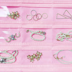 1 Pack Hanging Jewelry Organizer 80-Pocket Dual-sided Jewelry Storage for Earring Necklace Bracelet Ring Travel Holder, Pink