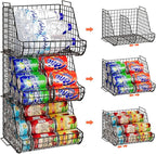 Stacking Can Dispensers 3 Tier with 3 Divider, Large Pantry Can Organizer, Beverage Drink Pop Soda Can Storage Basket, Can Holders for Pantry, Canned Food Rack Wire Bins for Kitchen Cabinet (3-Pack)