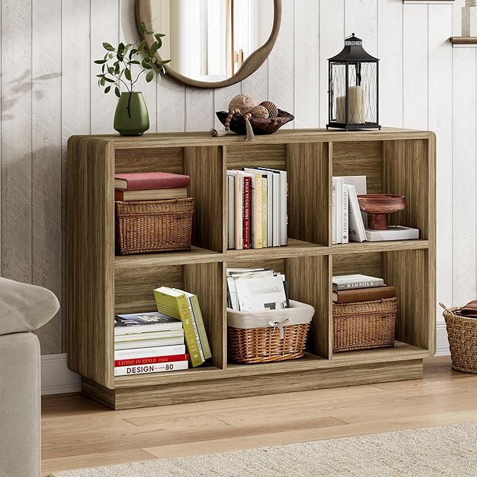 ChooChoo 6 Cube Storage Organizer, Wooden Bookcase with Storage, Cube Storage Bookshelf for Bedroom and Home Office, Rustic Oak