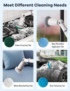 Electric Spin Scrubber,Floor Shower Scrubber with Long Handle Power Scrubber Dual Speeds,Cleaning Brush Cordless Scrub Brush with 3 Adjustable Angles,8 Brush Heads for Bathroom,Tile