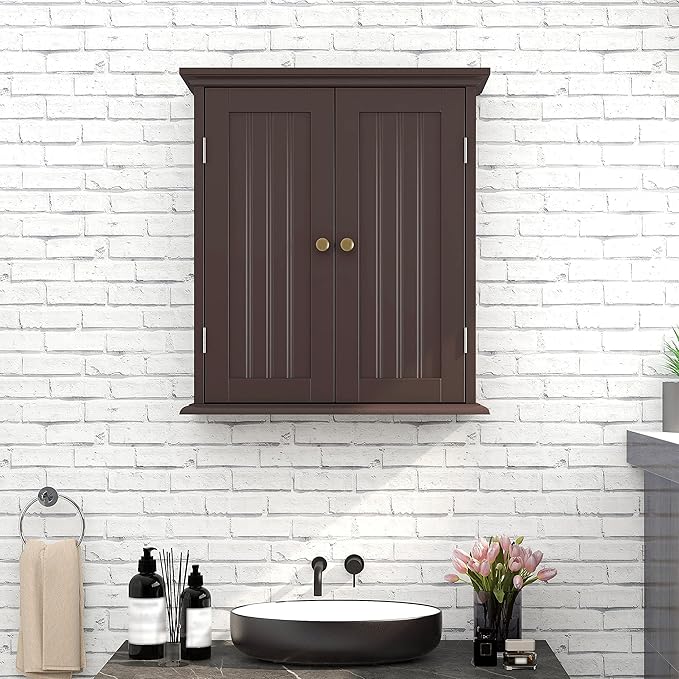 ChooChoo Bathroom Wall Cabinet, Over The Toilet Space Saver Storage Cabinet, Medicine Cabinet with 2 Door and Adjustable Shelves, Cupboard