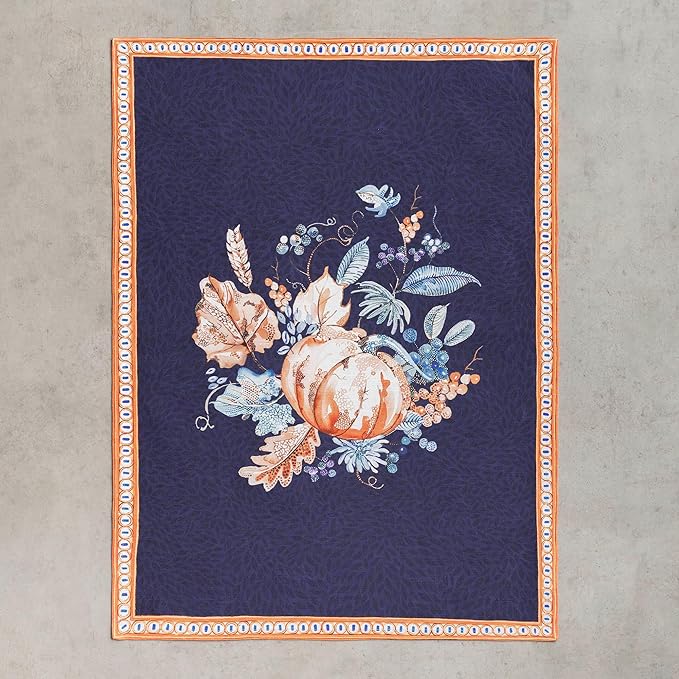 Maison d' Hermine Kitchen Towels Set of 3 100% Cotton 27.50" x 20" Reusable Cloth Tea Dish Towels Absorbent with Hanging Loop for Kitchen, Home, Dining, Cocktail Parties (Pumpkin Blues)