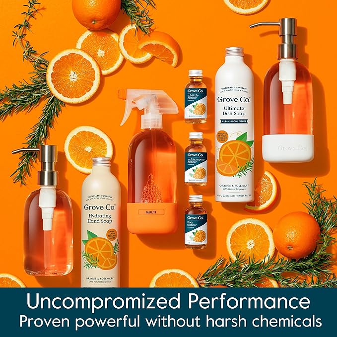 Grove Co. Tub and Tile Cleaner, Refill Concentrate (6 x 1 Fl Oz) Plant-Based Household Cleaning Supplies, No Plastic Waste, 100% Natural Orange & Rosemary Fragrance, 3 x 2 Pack Refills