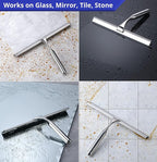 HOME SO Shower Squeegee for Glass Doors – Stainless Steel Squeegee with Adhesive Hooks - Window, Floor & Car Squeegee, Multi-Purpose Bathroom, Mirror & Tile Cleaner - Bathroom Essentials - Chrome 12"