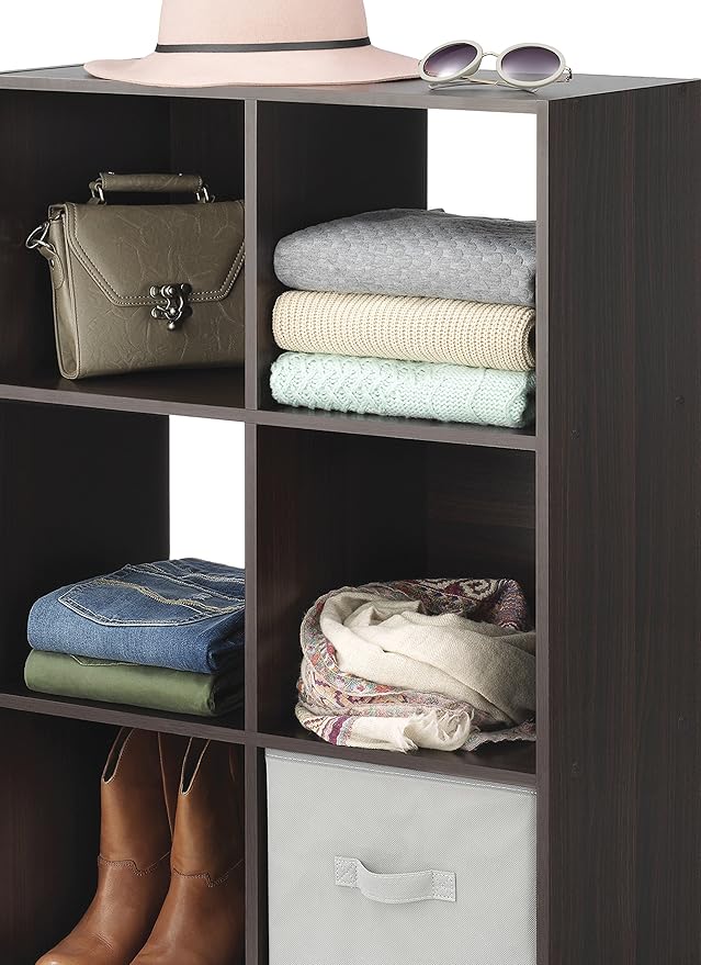 Whitmor 6 Cube Storage Organizer, 3 Tier Stackable Mdf Wood Bookcase, Open Storage Display Bookshelf, Storage Cabinet for Living Room, Bedroom, Home, Office, 23.7"L x 11.7"W x 35.2"H, Black