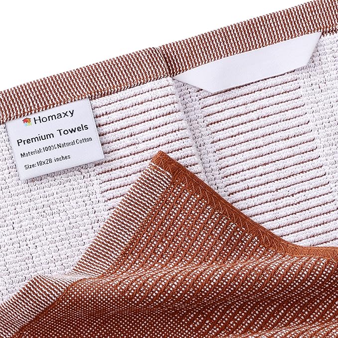 Homaxy Premium Kitchen Towels(18”x 28”, 6 Pack), Large Cotton Kitchen Hand Towels, Flat and Terry Dish Towels, 380 GSM Highly Absorbent Tea Towel Set with Hanging Loop, Rust