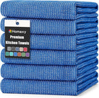 Homaxy Premium Kitchen Towels(18”x 28”, 6 Pack), Large Cotton Kitchen Hand Towels, Flat and Terry Dish Towels, 380 GSM Highly Absorbent Tea Towel Set with Hanging Loop, Blueberry