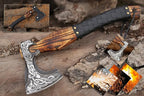 Viking Axe - Premium Carbon Steel Hatchet Axes with Leather Sheath – 19 Inch Rosewood Handle Bushcraft for Camping, Wood Splitting, Gift for him(Medivial Axe)
