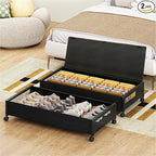 Fokyfok 2 Pack Under the Bed Storage Containers,36 inch Long Underbed Storage with Wheels,7.3 inch Height Under Bed Shoe Storage,Large Rolling under bed Clothes Storage Drawers with Lid for Dorm,Black