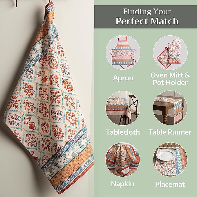 Maison d' Hermine Kitchen Towels Set of 3 100% Cotton 27.50" x 20" Reusable Cloth Tea Dish Towels Absorbent with Hanging Loop for Kitchen, Home, Dining, Cocktail Parties (Romane)