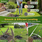 Lawn Leveling Rake: Anti Flipping 17" x 10" Stainless Steel Lawn Ground Leveler for Soil, Heavy Duty Grass Top Soil Dressing Leveling Rake, Home Lawn,Golf Field,Yard Landscaping Tool, 60” Long Handle