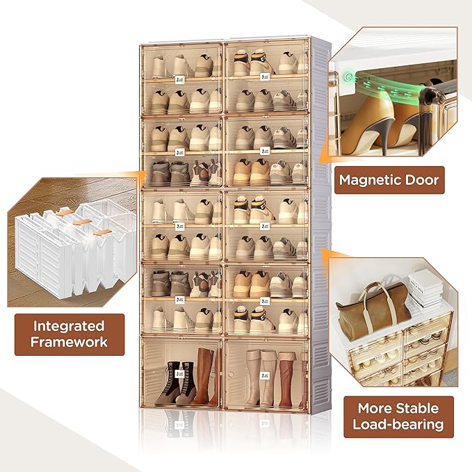 ANTBOX Portable Shoe Rack Organizer for Closet Entryway, Stackable Sneaker Storage Shoe Cabinet with Magnetic Clear Door, Large Plastic Storage containers Bins with Lids 9 Tiers 36 Pairs