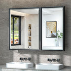 TokeShimi 40x30 Beveled Mirror with Storage Bathroom, Black Recessed Medicine Cabinet with Mirror Aluminum, Wall Mount Metal Recessed Medicine Cabinets for Bathroom