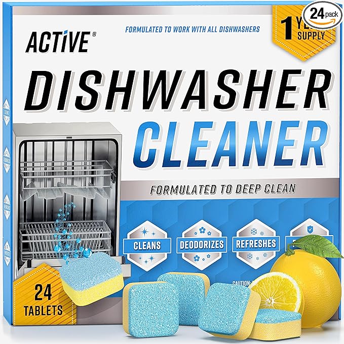 Dishwasher Cleaner And Deodorizer Tablets - 24 Pack Deep Cleaning Descaler Pods for Dish Washer Machine, Heavy Duty, Septic Safe, Natural Limescale Remover, Calcium, Odor, Smell - 12 Month Supply